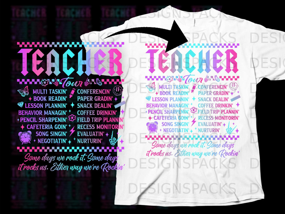 Teacher Tour with lists of tasks and "Some days we rock it. Either way we're Rockin'".