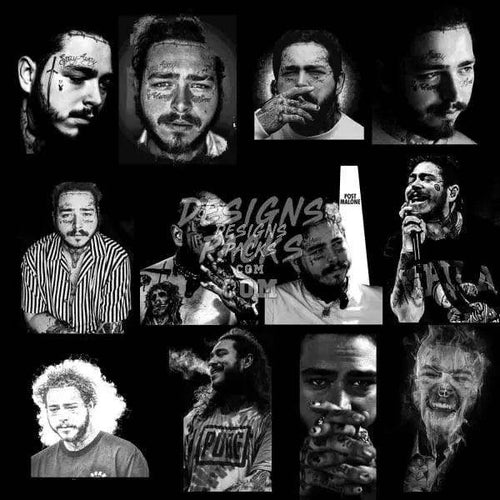 Post Malone tattoo designs for DTF, DTG, embroidery, and tumbler wraps, print-ready PNG, PES, SVG