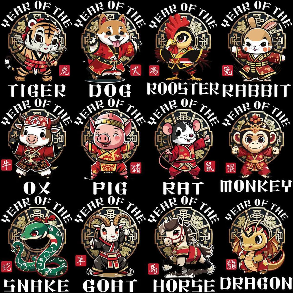 12 Chinese Year Zodiac Signs Designs Bundle PNG