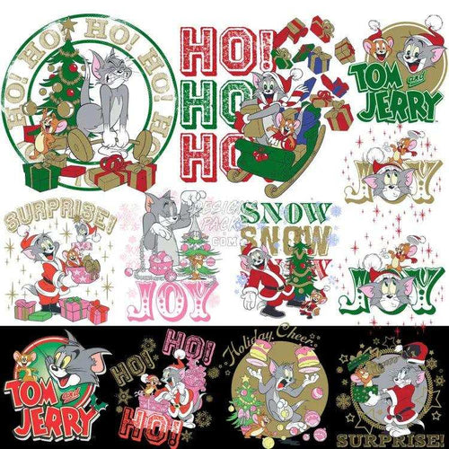 12 Christmas Cartoon Tom Designs Bundle Png