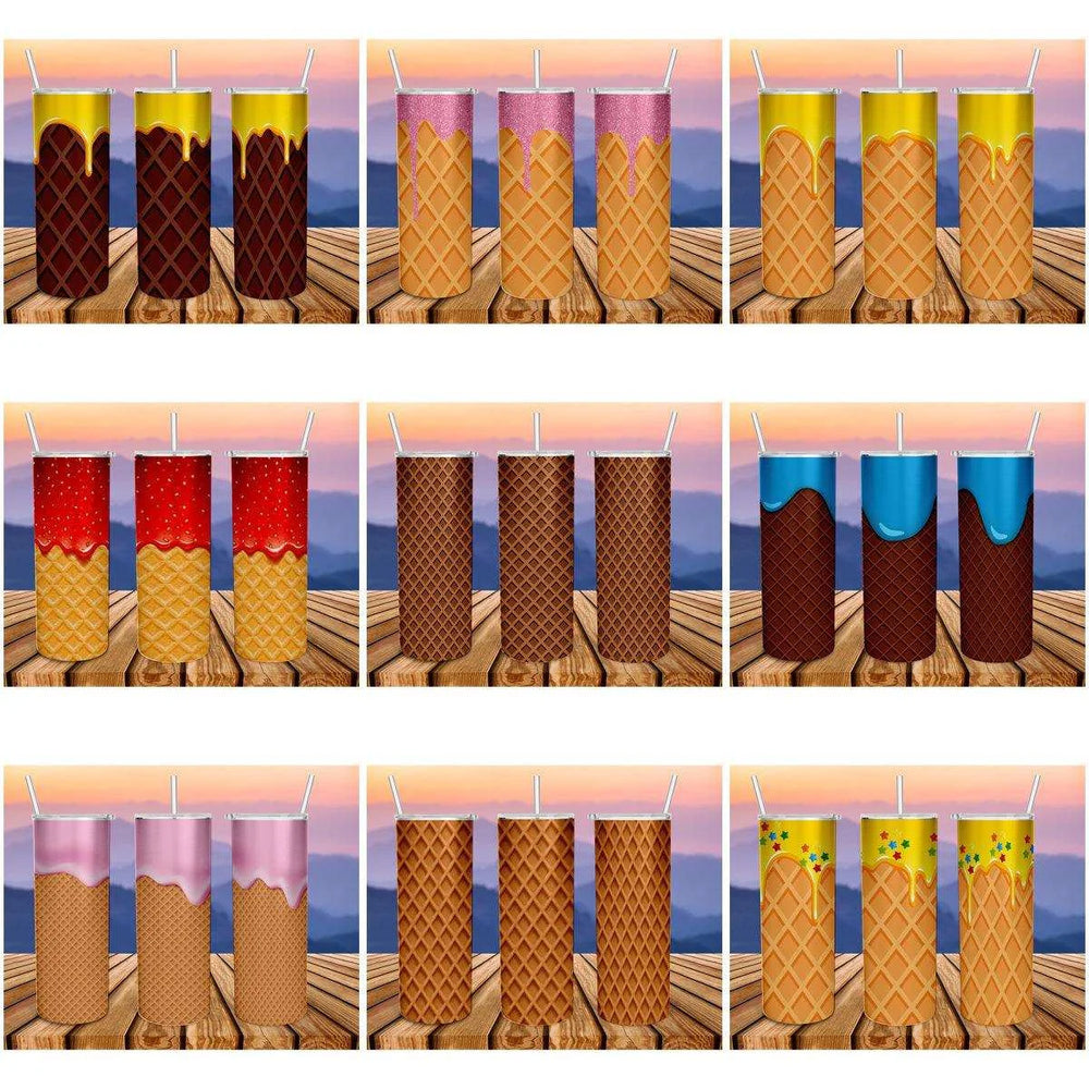 12 Cone Wafer Ice Cream Tumbler Wrap Designs Bundle JPG