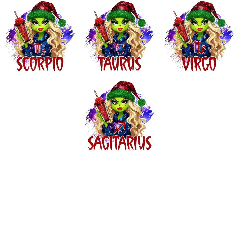 12 Festive Zodiac Christmas Tumbler Grinch Girl Designs Bundle PNG