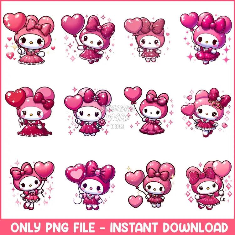 12 Hello Melody Kitty Valentine Designs Bundle Png