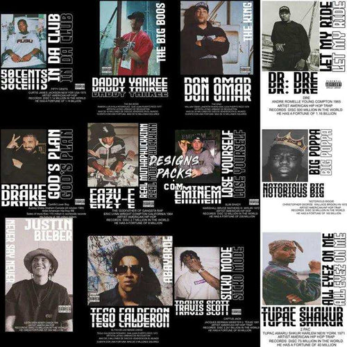 12 Music Artists Text Streetwear Designs Bundle Png Psd