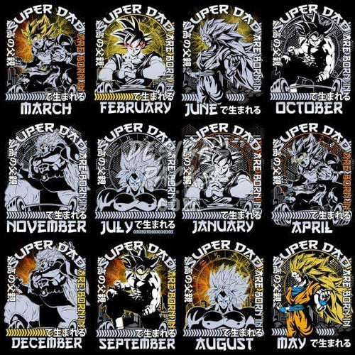 Super Dad Dragon Ball Z monthly designs for t-shirts, embroidery, and DTG prints