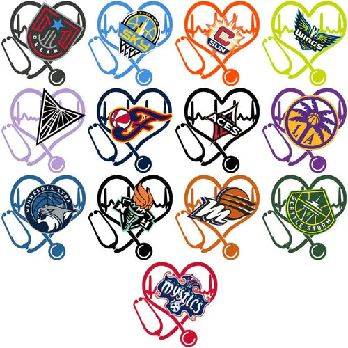 12 Women Basketball Teams Heart Beat Designs Bundle PNG