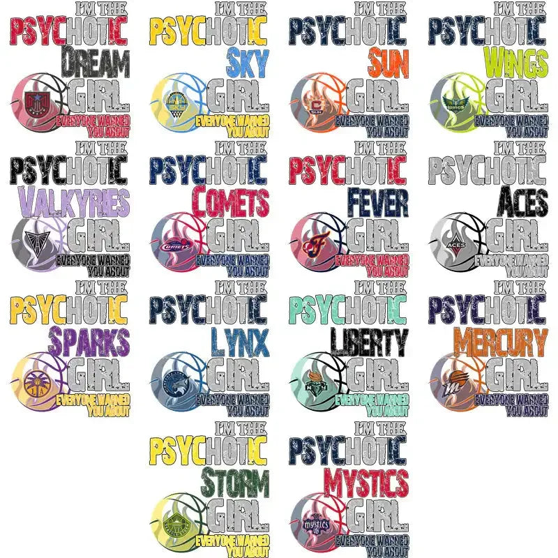 12 Women Basketball Teams Psycho Girl Designs Bundle PNG