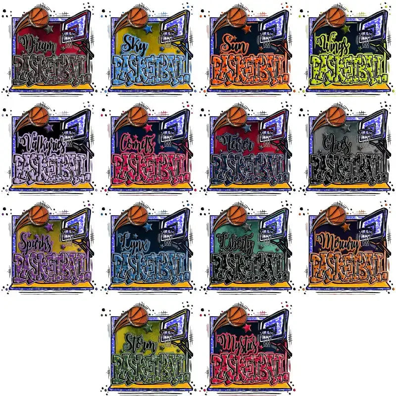 12 Women Basketball Teams Retro Basketball Designs Bundle PNG