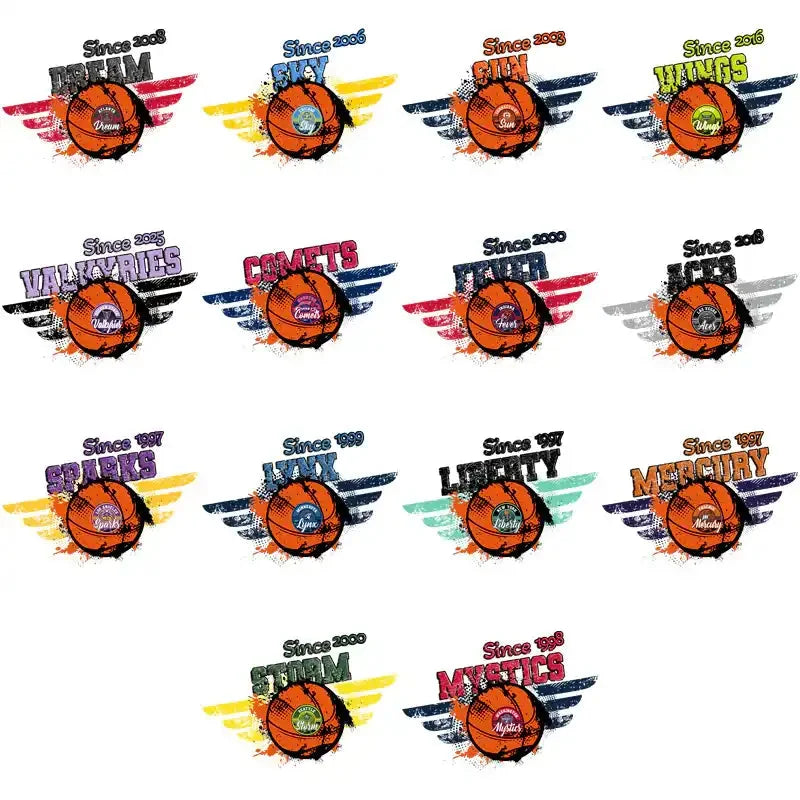 12 Women Basketball Teams Vintage Wings Designs Bundle PNG