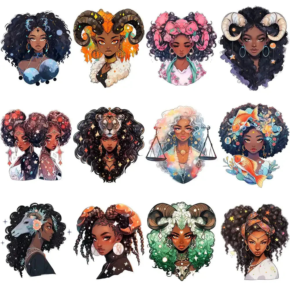 12 Zodiac Melanin Girl Designs Bundle PNG