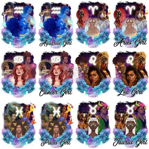 12 Zodiac Signs Designs Bundle PNG