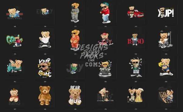 Cute bear designs for DTF/DTG, embroidery, and tumbler wraps in print-ready formats