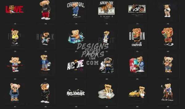 Cute bear designs for DTF/DTG, embroidery, and tumbler wraps in PNG, PES, SVG formats