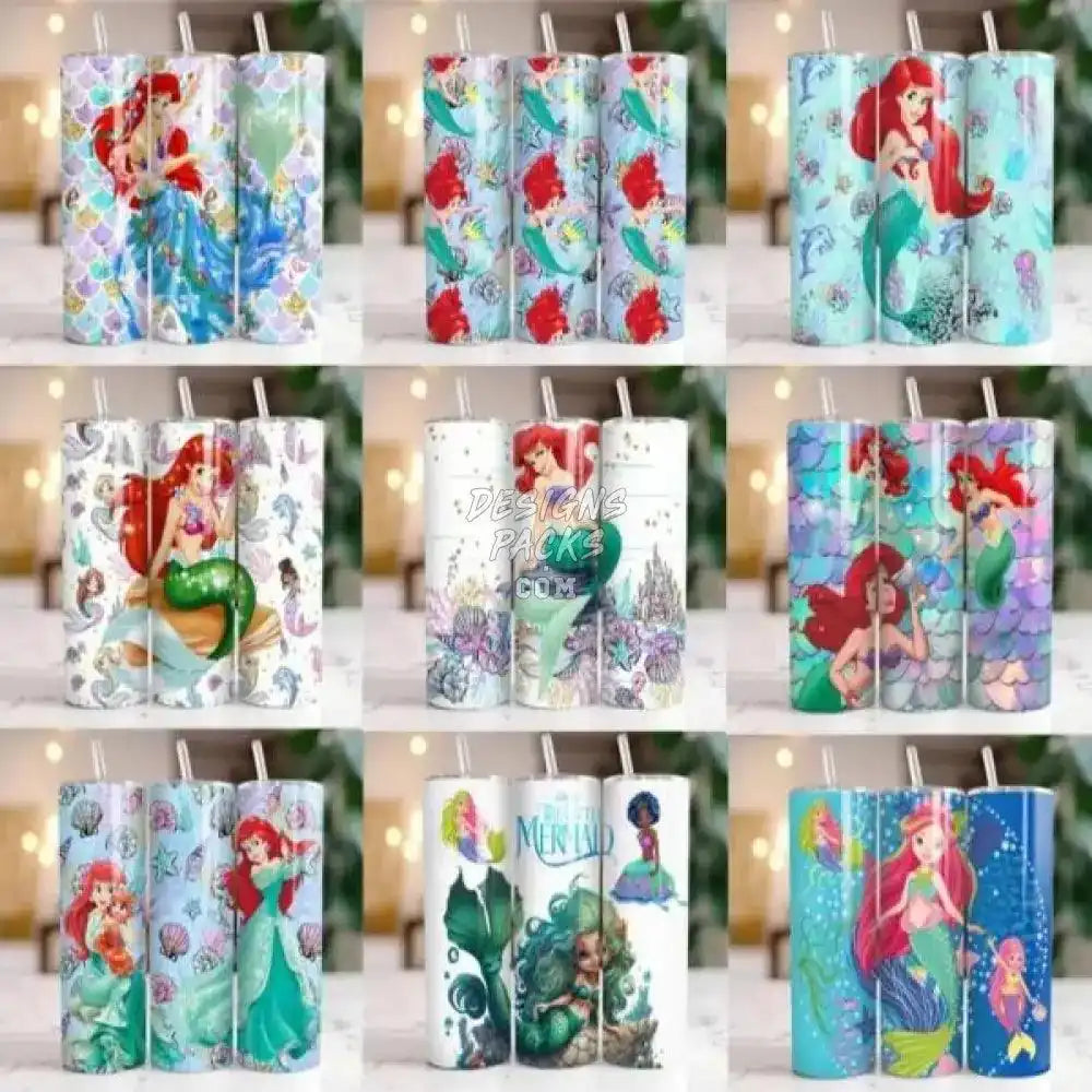 120 Cartoon Mermaid Tumbler Wrap Bundle Png