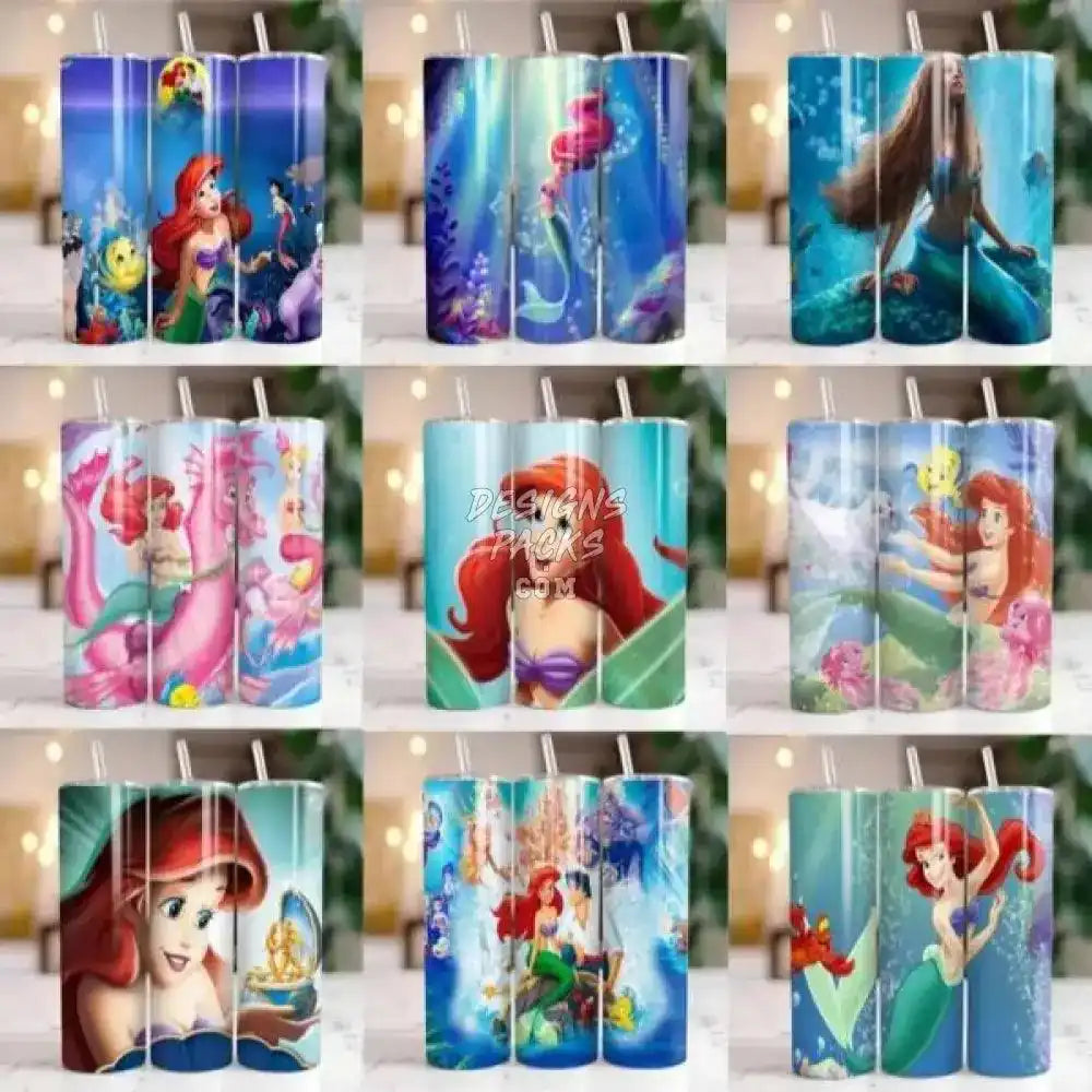 120 Cartoon Mermaid Tumbler Wrap Bundle Png