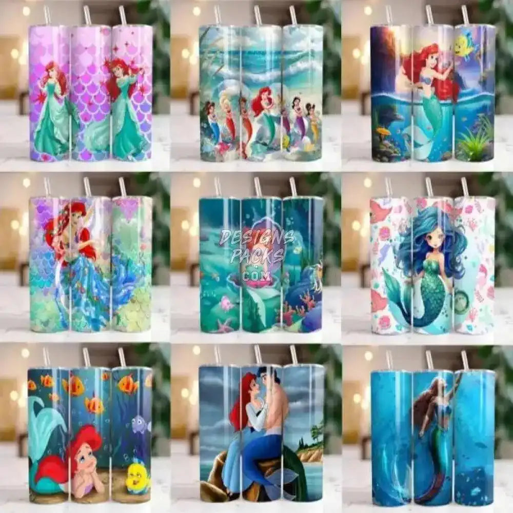 120 Cartoon Mermaid Tumbler Wrap Bundle Png