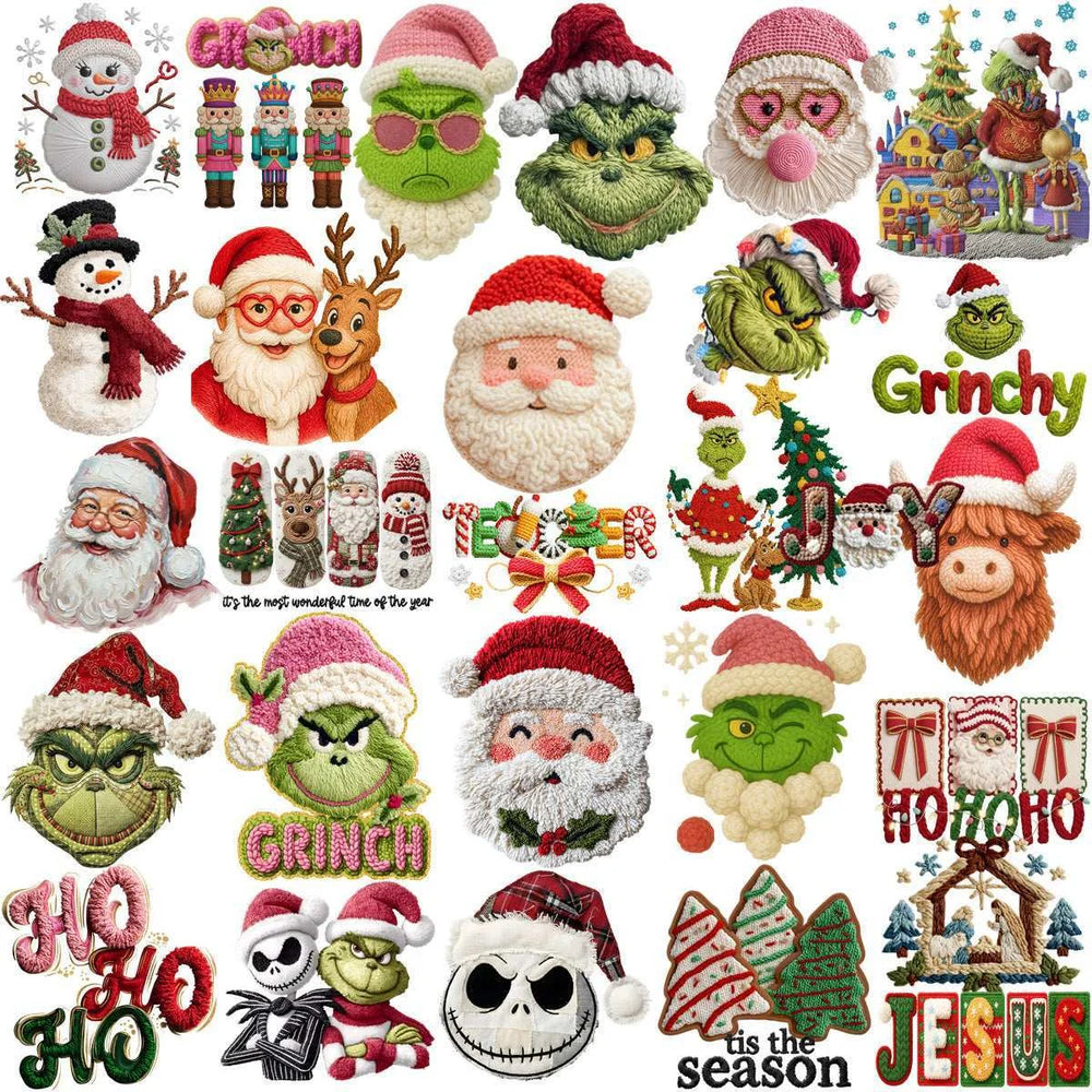 120 Cartoons CHRISTMAS Yarn Style Designs Bundle PNG