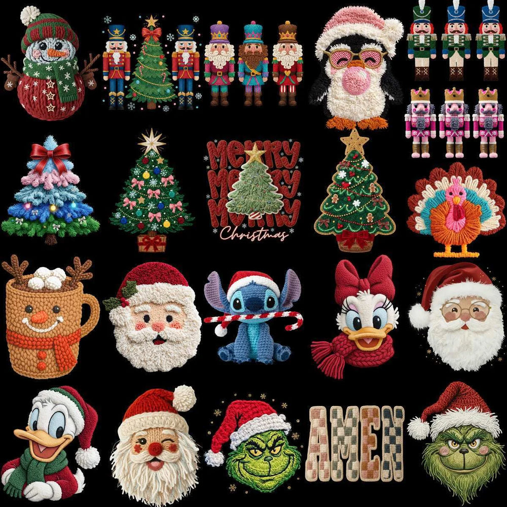 120 Cartoons CHRISTMAS Yarn Style Designs Bundle PNG
