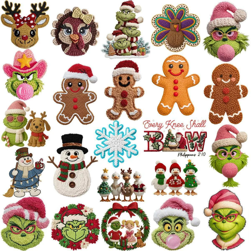 120 Cartoons CHRISTMAS Yarn Style Designs Bundle PNG