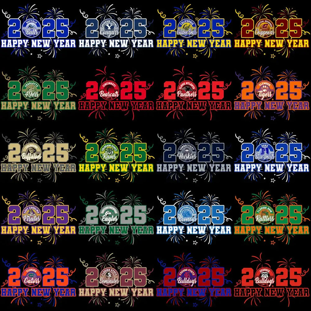 120 College Football NCAA Teams Happy New Year 2025 Designs Bundle PNG