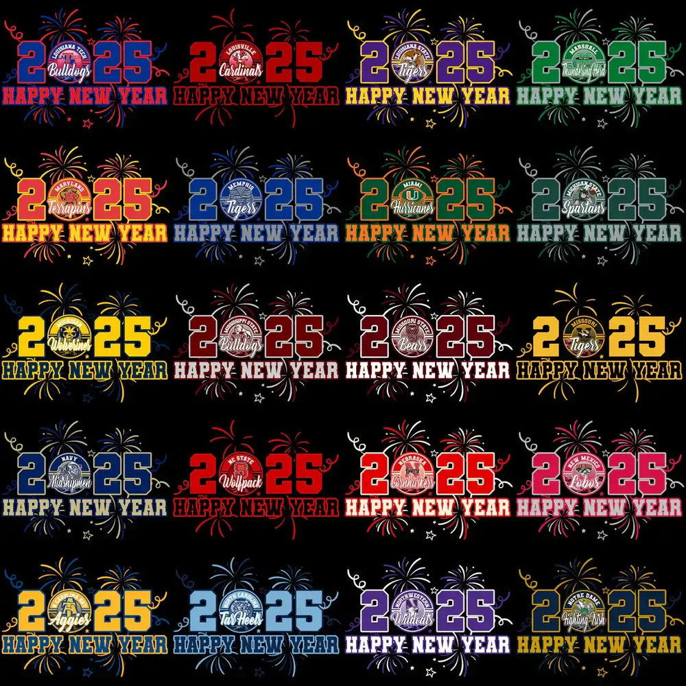 120 College Football NCAA Teams Happy New Year 2025 Designs Bundle PNG