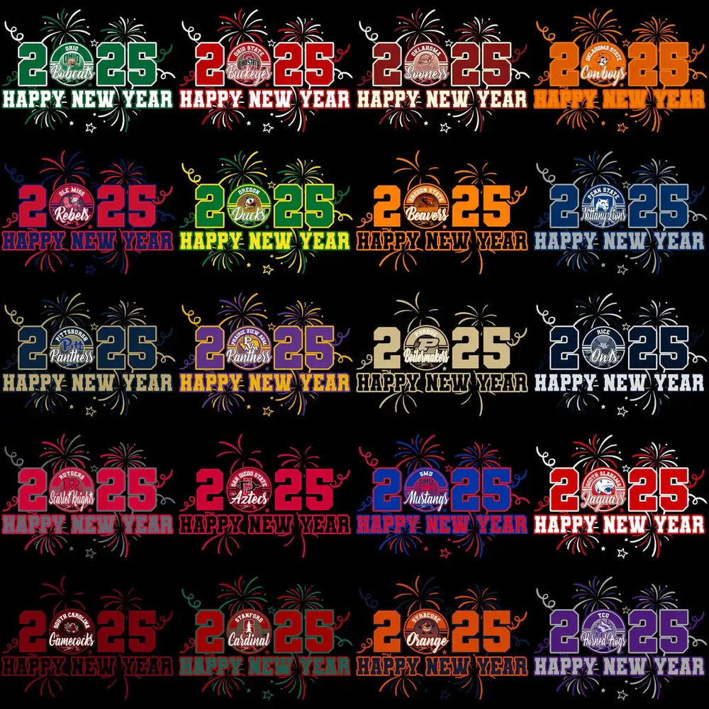 120 College Football NCAA Teams Happy New Year 2025 Designs Bundle PNG