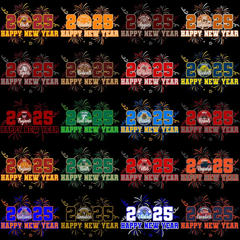 120 College Football NCAA Teams Happy New Year 2025 Designs Bundle PNG