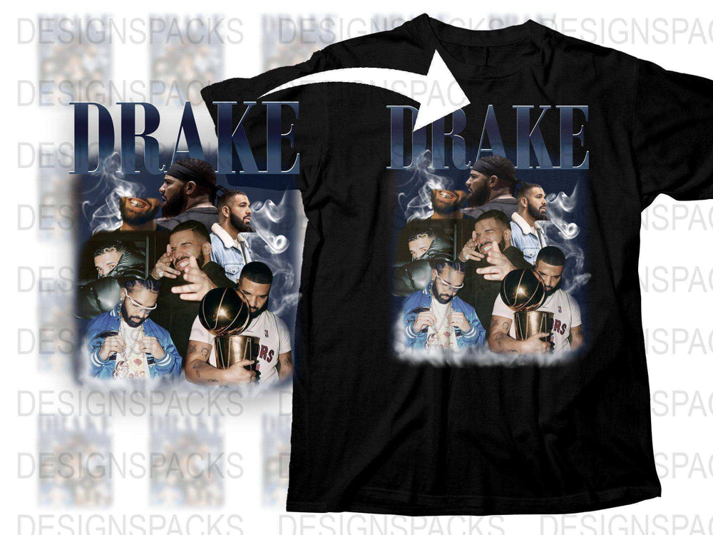 Drake Inspired Graphic T-Shirt, Hip Hop Artist Fan Merch, Black Cotton Tee with Multiple Poses, Music Memorabilia