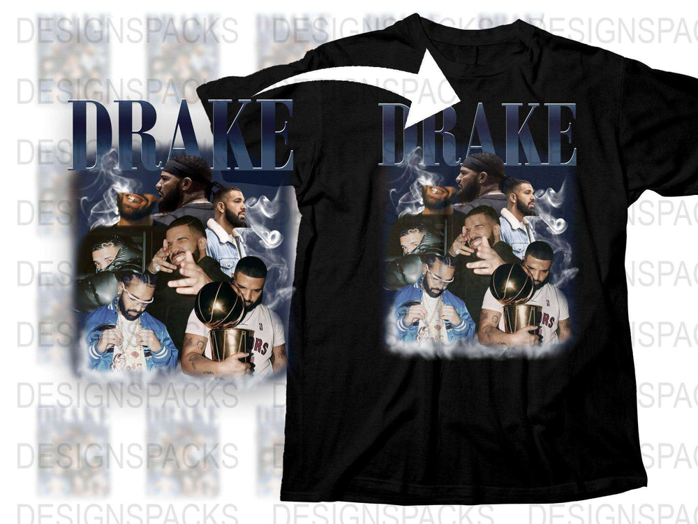 Drake Inspired Graphic T-Shirt, Hip Hop Artist Fan Merch, Black Cotton Tee with Multiple Poses, Music Memorabilia