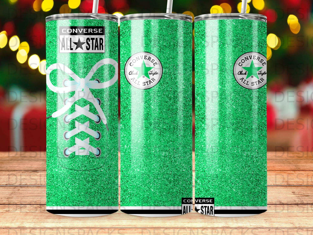 Green glitter Converse All Star Chuck Taylor shoe laces tumbler product type
