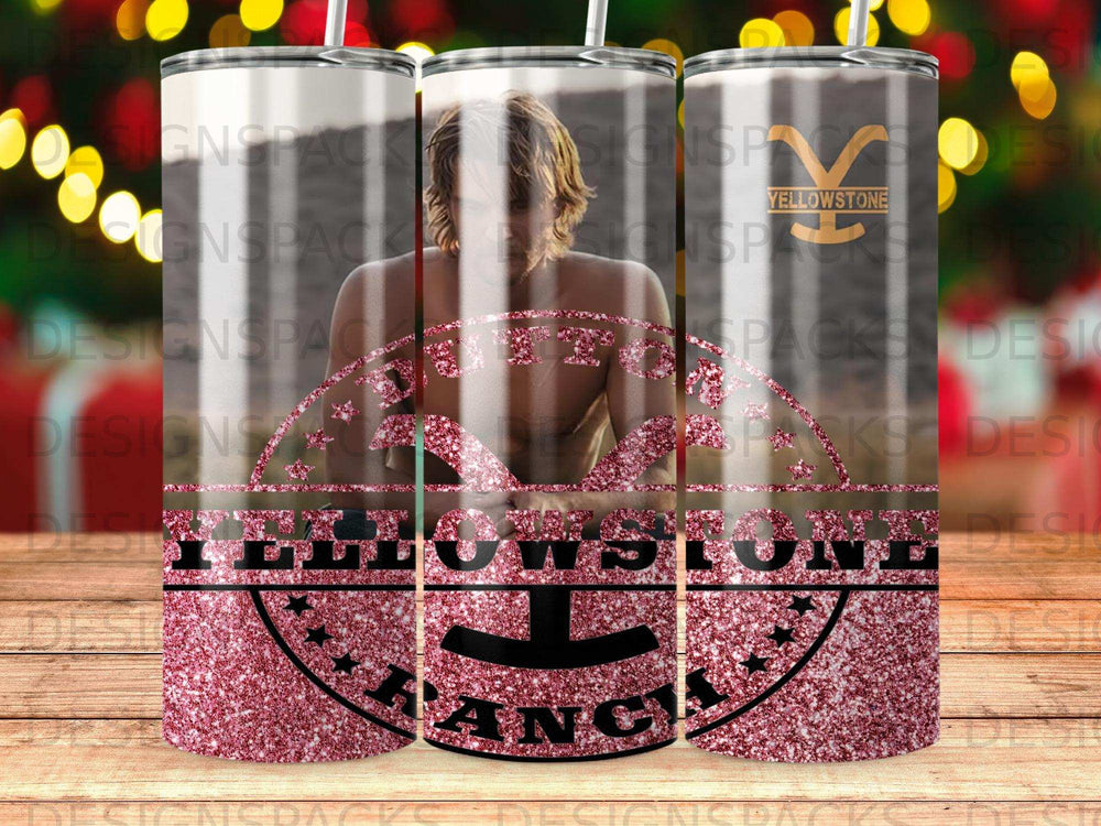 Yellowstone Ranch logo with glitter on a tumbler.