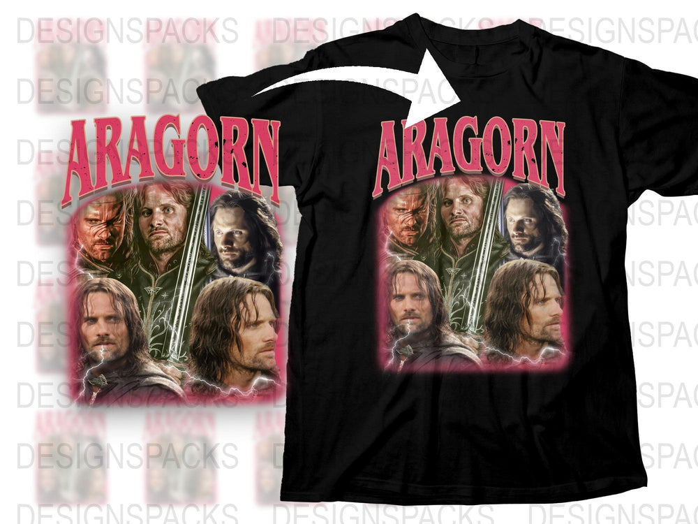 Aragorn Graphic T-Shirt, Lord of the Rings Movie Character Tee, Men's Black Cotton Shirt, Fantasy Film Merchandise
