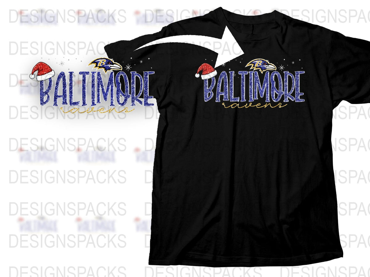 Baltimore Ravens Christmas T-Shirt, Festive Holiday Tee, Santa Hat Graphic, NFL Fan Apparel, Gift for Sports Fans