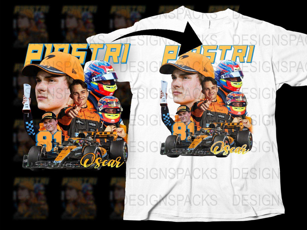 Oscar Racing Themed T-Shirt, Youth Kart Champion Graphic Tee, Multiple Poses, Custom Motorsport Shirt Design for Fans