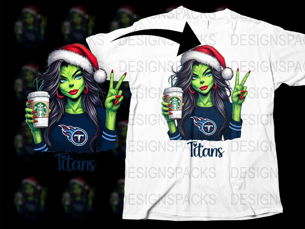 Festive Green Witch Titans Fan T-Shirt, Christmas Santa Hat, Football Season Tee, Unique Holiday Gift Idea for Sports Lovers