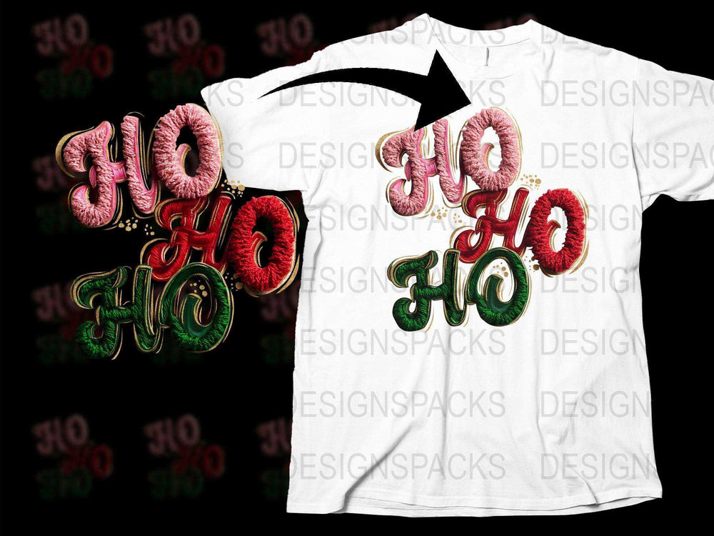 Festive Ho Ho Ho T-Shirt, Christmas Holiday Cheer Outfit, Red Green Typography Tee, Unisex Holiday Apparel