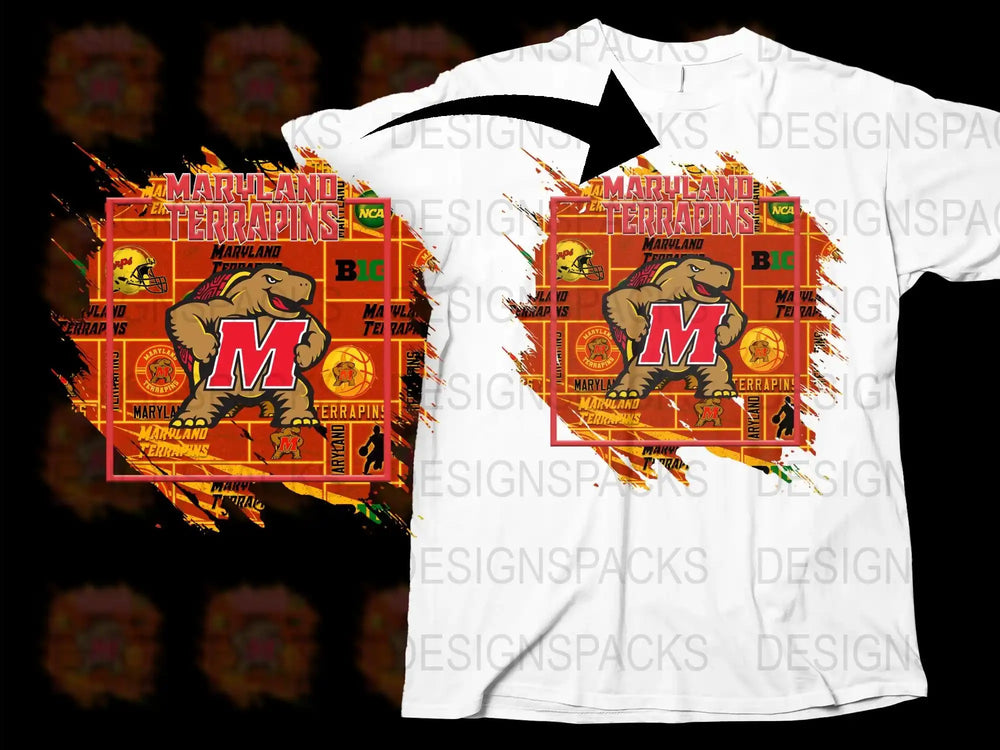 Maryland Terrapin Big M Logo T-Shirt, Vintage College Graphic Tee, Unisex White and Orange Shirt