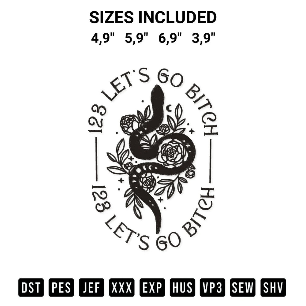 123 Lets Go Bitch Logo Embroidery Design