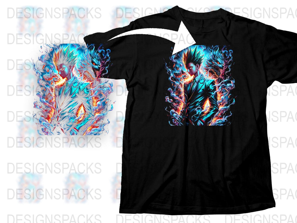 Vibrant Blue Fire Phoenix Graphic T-Shirt, Men's Black Tee, Mythical Bird Design, Unique Fantasy Clothing, Cool Firebird Print Shirt