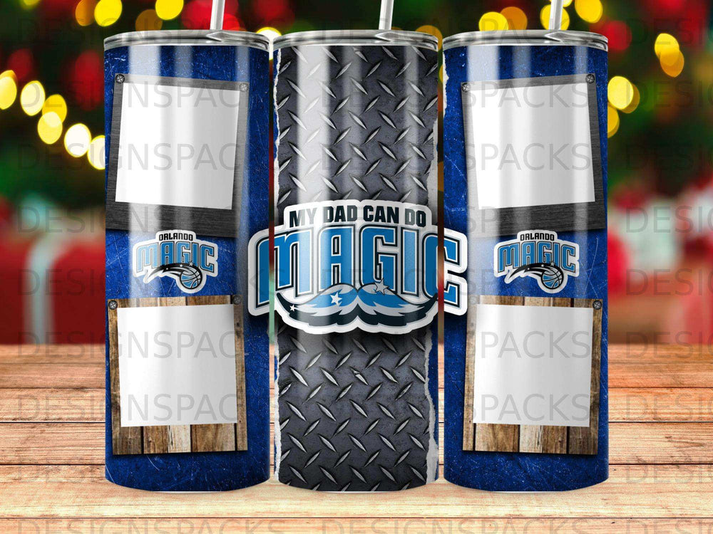 Orlando Magic tumbler with diamond plate texture and "My Dad Can Do" text.