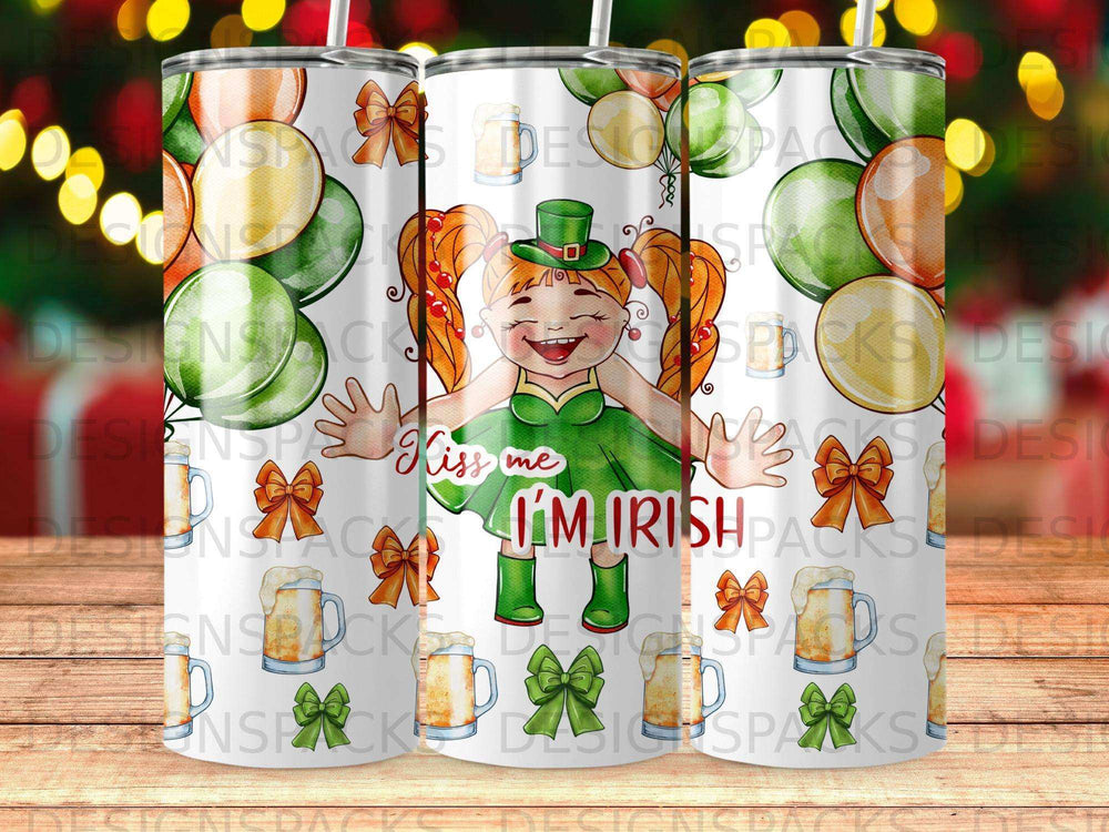 Smiling cartoon girl with ginger pigtails in green dress, "I'm Irish" text.