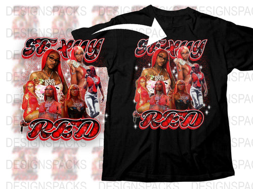 Red Graphic Tee with Bold Text and Fashion Figures, Stylish Streetwear Shirt, Trendy Casual Outfit