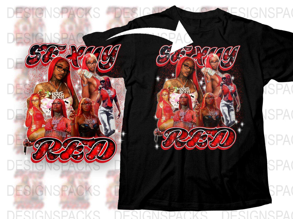 Red Graphic Tee with Bold Text and Fashion Figures, Stylish Streetwear Shirt, Trendy Casual Outfit