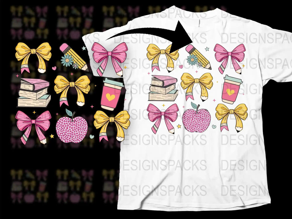 Cute Book Lover T-Shirt with Bows and Hearts, Perfect Gift for Readers and Librarians, Colorful Library Tee