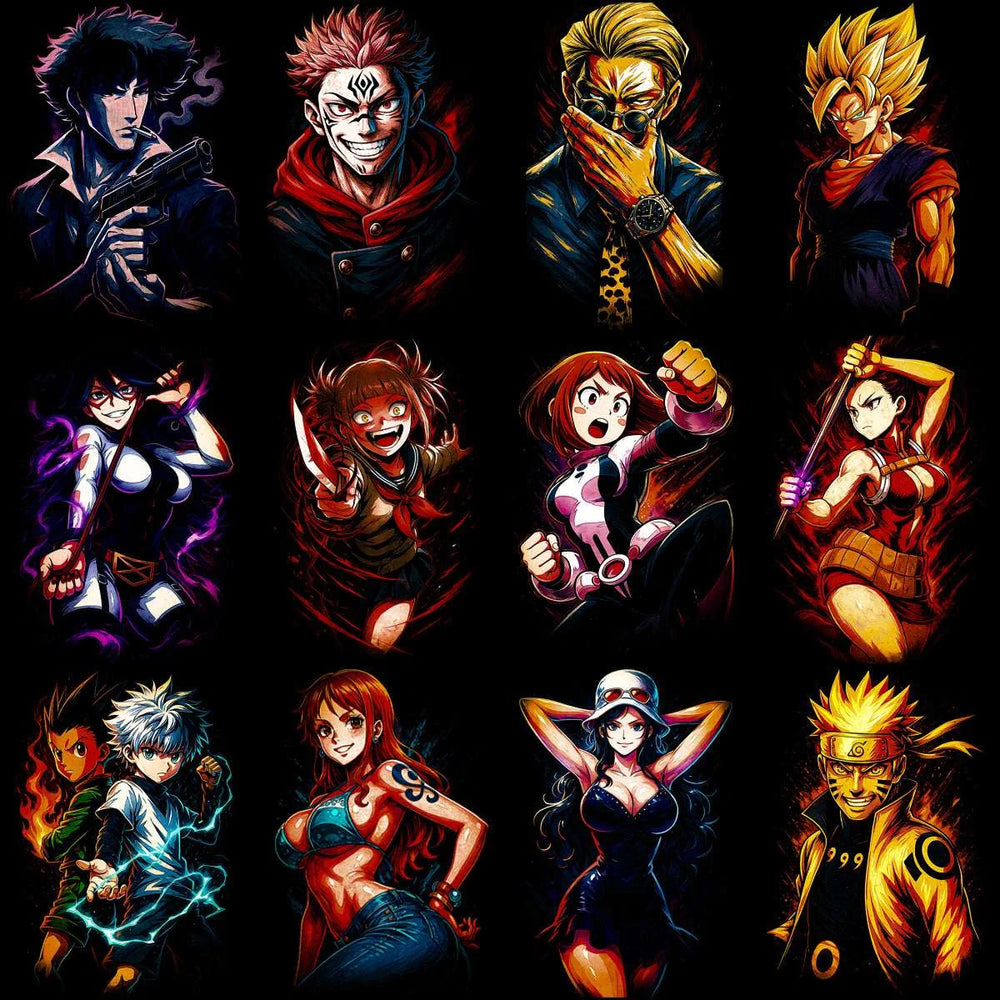125 Anime Heroes Colorful Manga Halftone Designs Bundle PNG