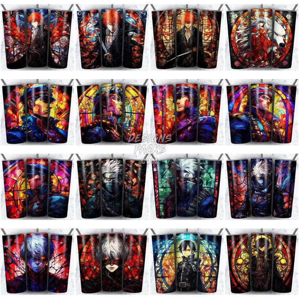 125 Mixed Stained Glass Anime Tumbler Wrap Bundle Jpg
