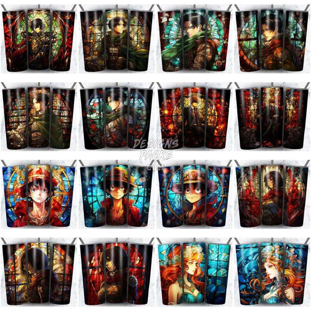 125 Mixed Stained Glass Anime Tumbler Wrap Bundle Jpg