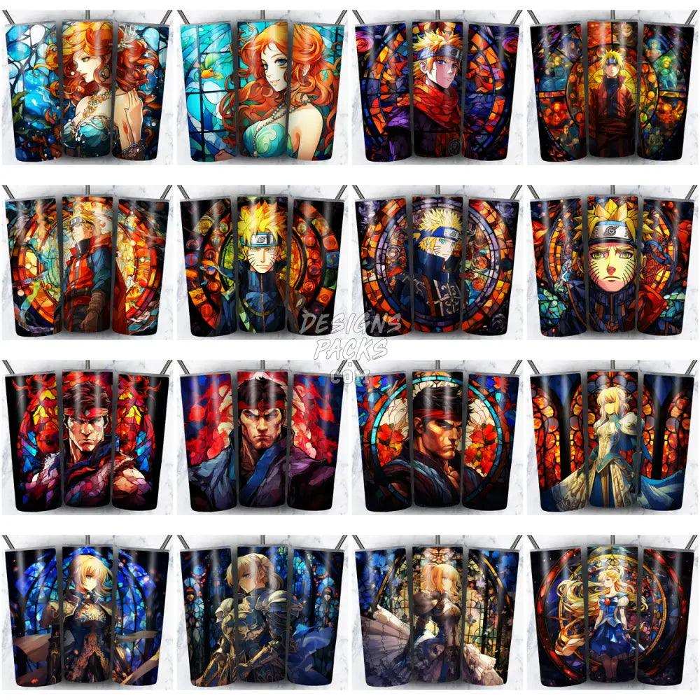 125 Mixed Stained Glass Anime Tumbler Wrap Bundle Jpg