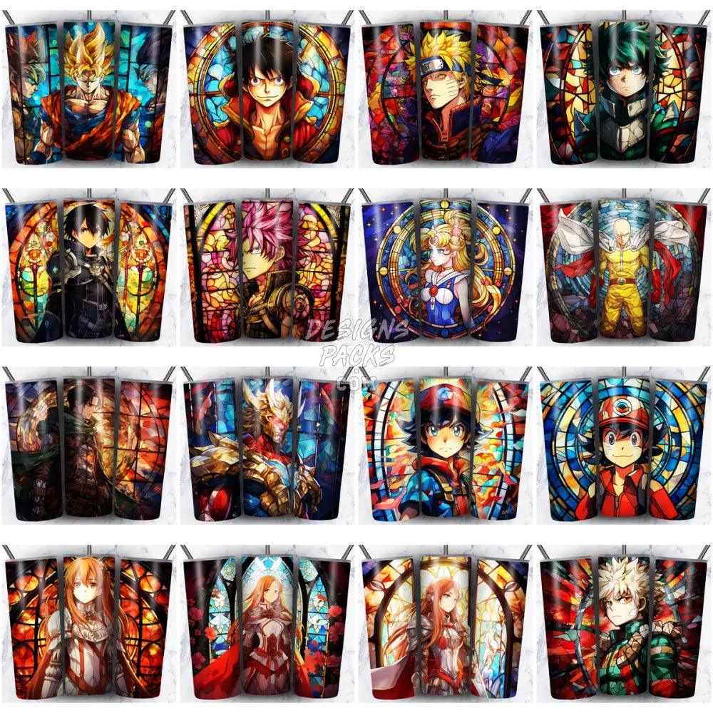 125 Mixed Stained Glass Anime Tumbler Wrap Bundle Jpg