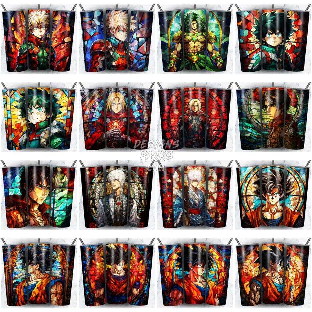 125 Mixed Stained Glass Anime Tumbler Wrap Bundle Jpg